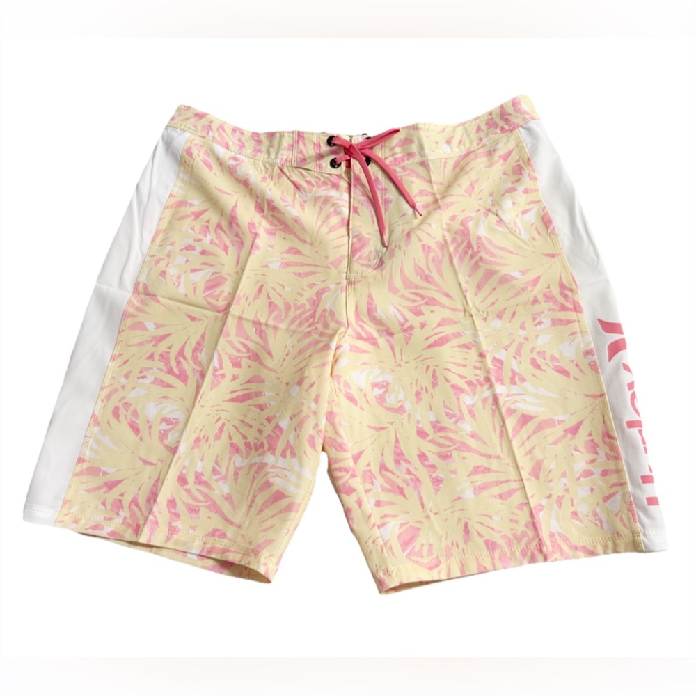 Hurley Men’s Board Shorts Size 34 Pink Yellow Tropical Surf Swim Trunks